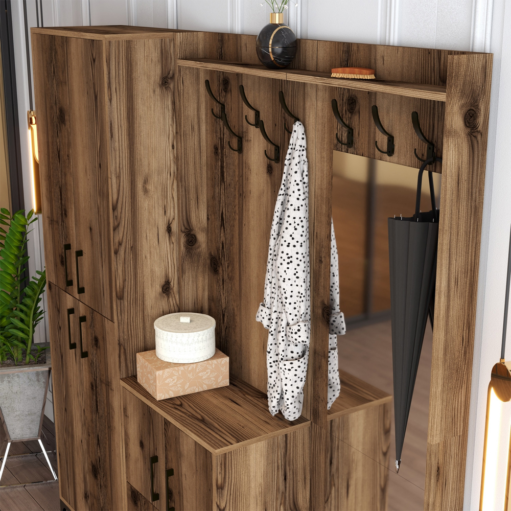 Bergen Wooden Hallway Furniture with Mirror in Walnut