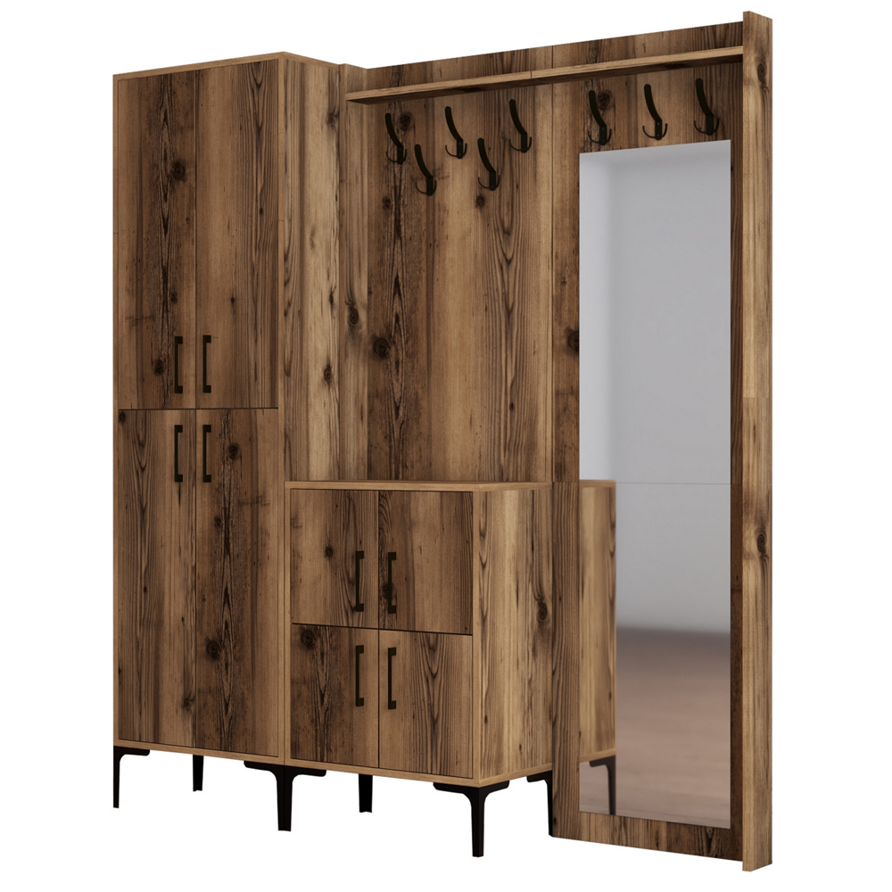 Bergen Wooden Hallway Furniture with Mirror in Walnut
