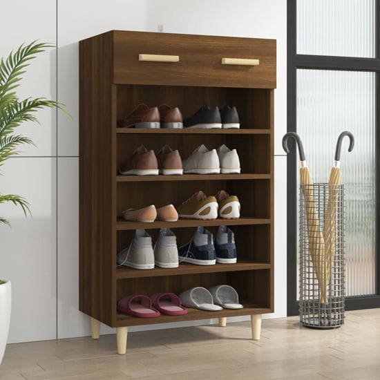 Read more about Beril wooden shoe storage cabinet with drawer in brown oak