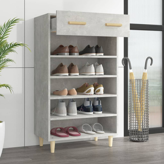 Beril Wooden Shoe Storage Cabinet With Drawer In Concrete Effect