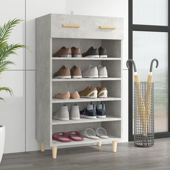 Beril Wooden Shoe Storage Cabinet With Drawer In Concrete Effect_1