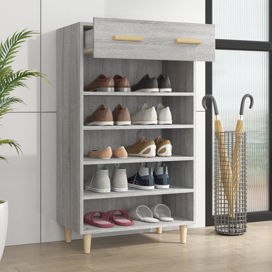 Beril Wooden Shoe Storage Cabinet With Drawer In Grey Sonoma Oak