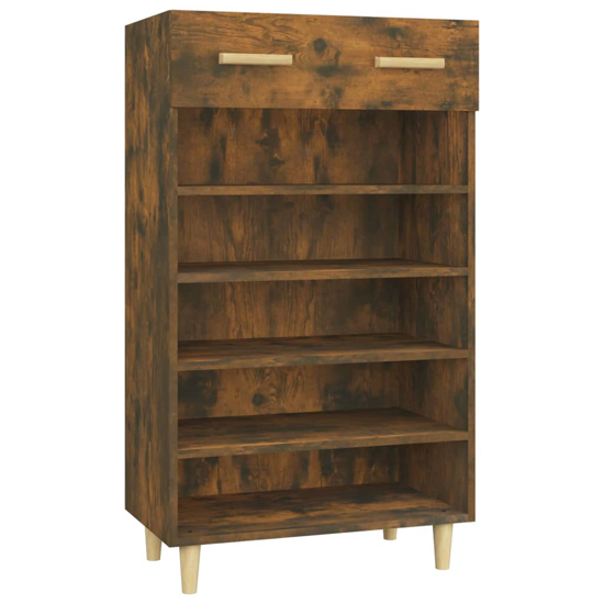 Beril Wooden Shoe Storage Cabinet With Drawer In Smoked Oak