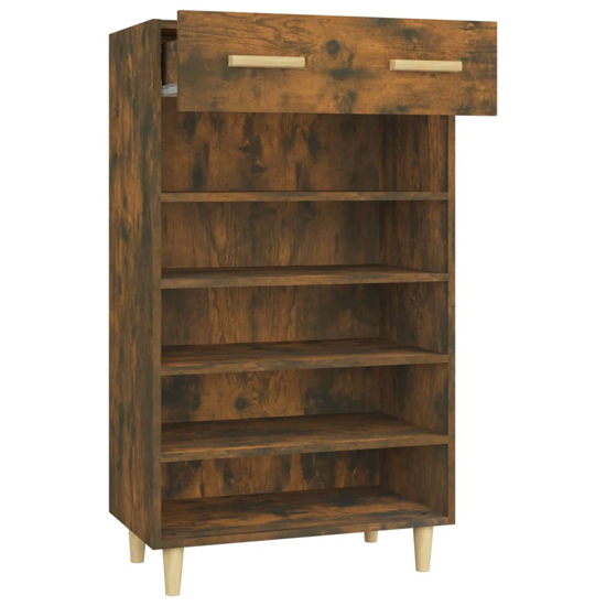 Beril Wooden Shoe Storage Cabinet With Drawer In Smoked Oak