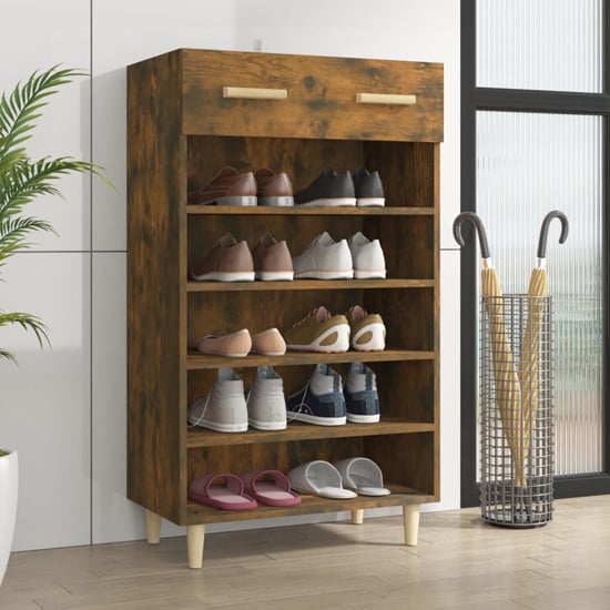 Beril Wooden Shoe Storage Cabinet With Drawer In Smoked Oak_1