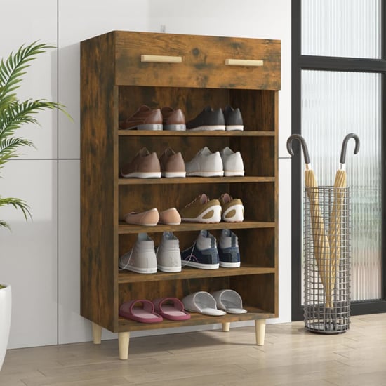 Photo of Beril wooden shoe storage cabinet with drawer in smoked oak