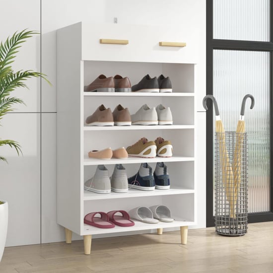 Read more about Beril wooden shoe storage cabinet with drawer in white