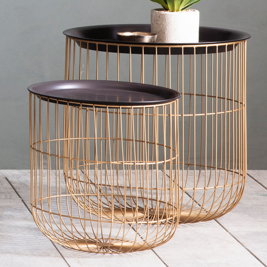 Read more about Berkeley nest of 2 tables in black with brass metal frame