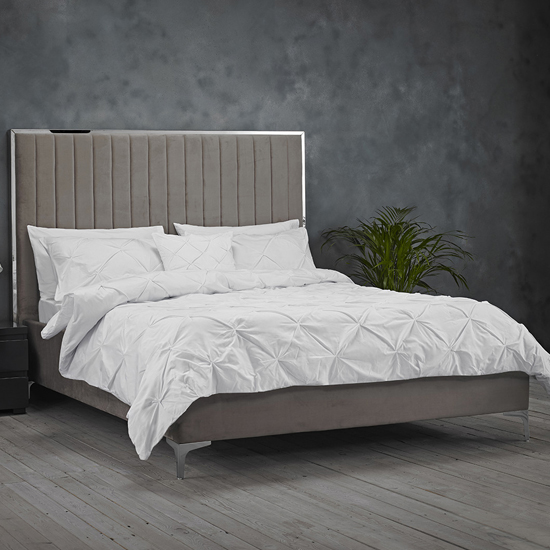 Bedale Velvet Upholstered King Size Bed In Mink Grey