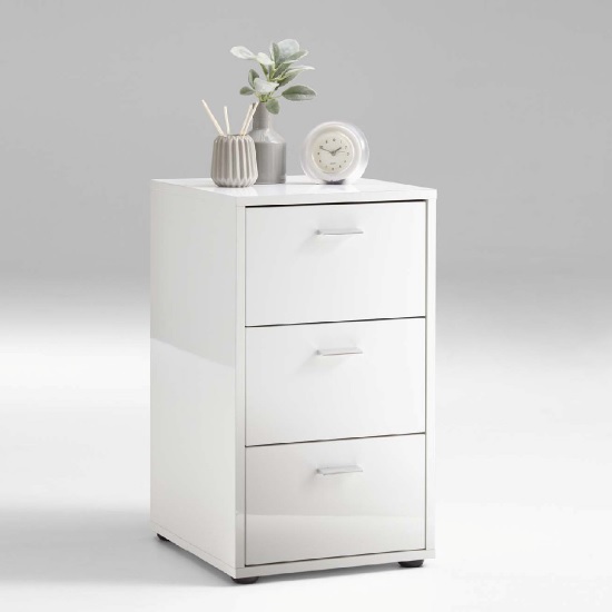 Berkley Bedside Cabinet In White High Gloss With 3 Drawers