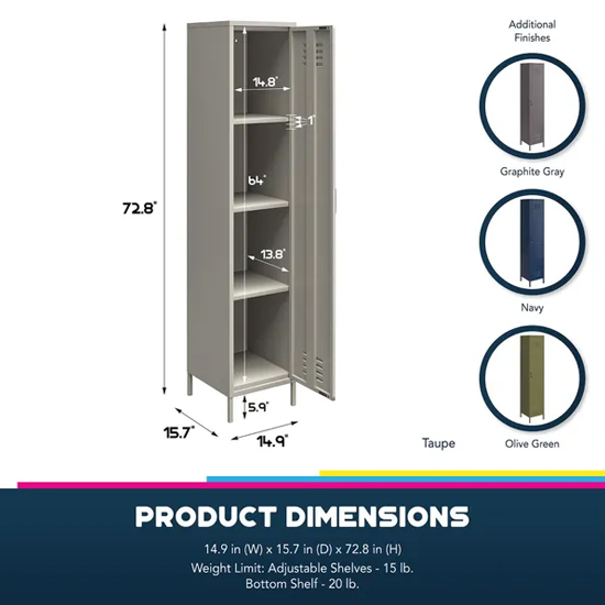 Berlin Metal Storage Cabinet Tall With 1 Door In Grey