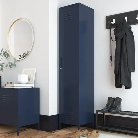 Product photograph of Berlin Metal Storage Cabinet Tall With 1 Door In Navy from Furniture in Fashion
