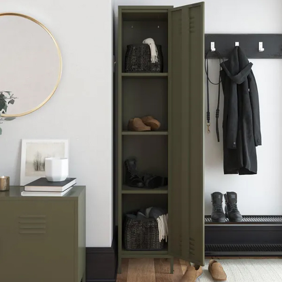 Berlin Metal Storage Cabinet Tall With 1 Door In Olive Green