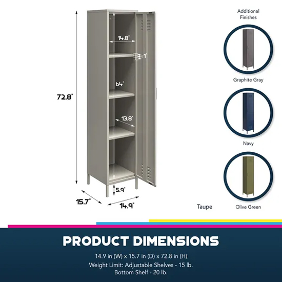 Berlin Metal Storage Cabinet Tall With 1 Door In Olive Green