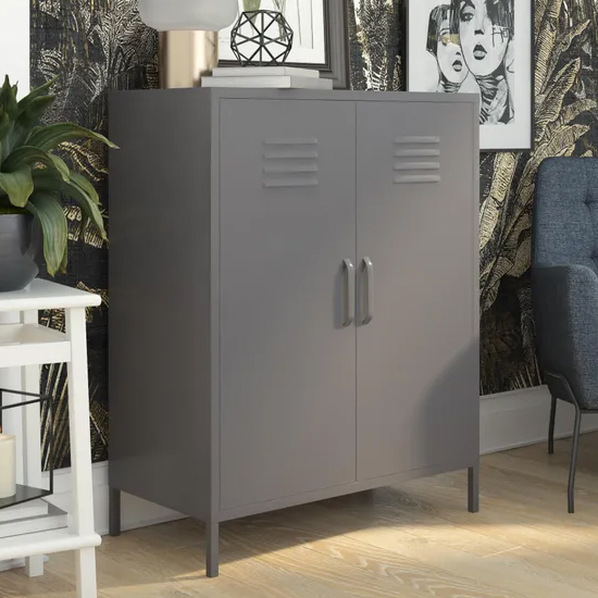 Berlin Metal Storage Cabinet Tall In 2 Doors In Grey