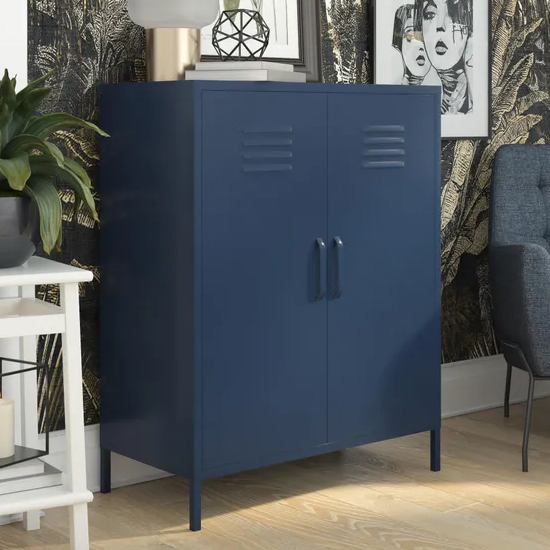 Berlin Metal Storage Cabinet Tall In 2 Doors In Navy