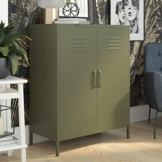 Berlin Metal Storage Cabinet Tall In 2 Doors In Olive Green