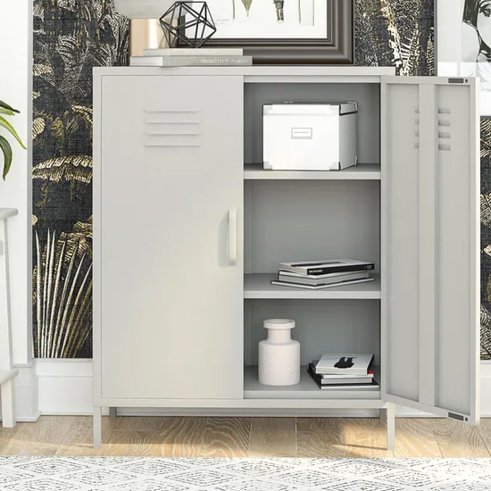 Berlin Metal Storage Cabinet Tall In 2 Doors In Taupe