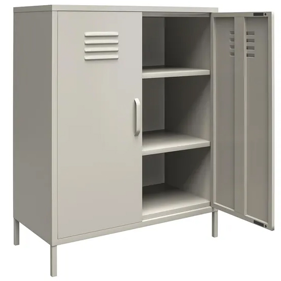 Berlin Metal Storage Cabinet Tall In 2 Doors In Taupe