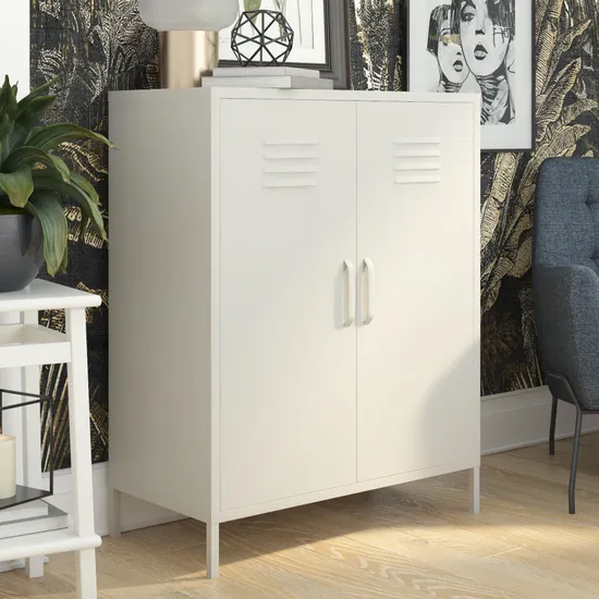 Read more about Berlin metal storage cabinet tall in 2 doors in taupe