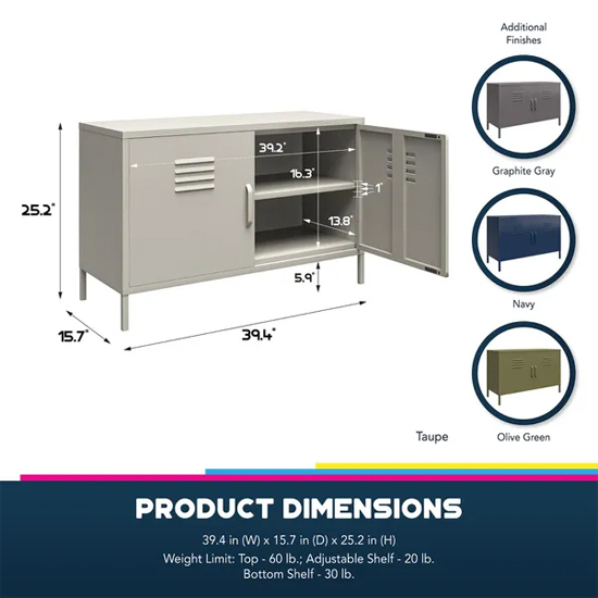 Berlin Metal Storage Cabinet Wide In 2 Doors In Navy
