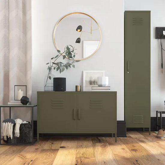 Berlin Metal Storage Cabinet Wide In 2 Doors In Olive Green