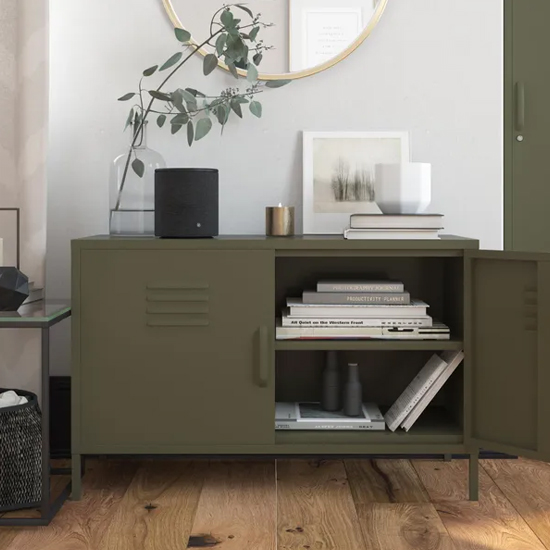 Berlin Metal Storage Cabinet Wide In 2 Doors In Olive Green
