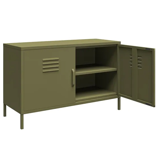 Berlin Metal Storage Cabinet Wide In 2 Doors In Olive Green