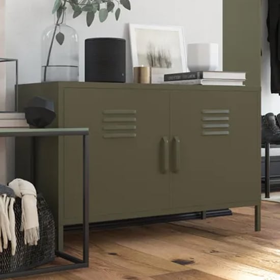 Product photograph of Berlin Metal Storage Cabinet Wide In 2 Doors In Olive Green from Furniture in Fashion