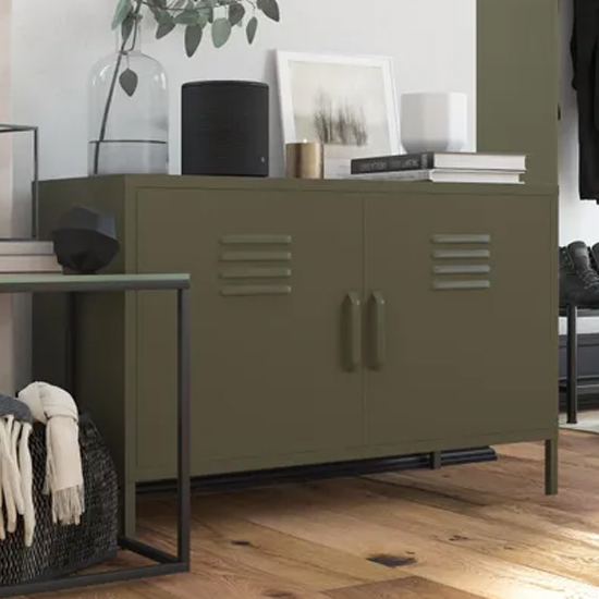 Read more about Berlin metal storage cabinet wide in 2 doors in olive green