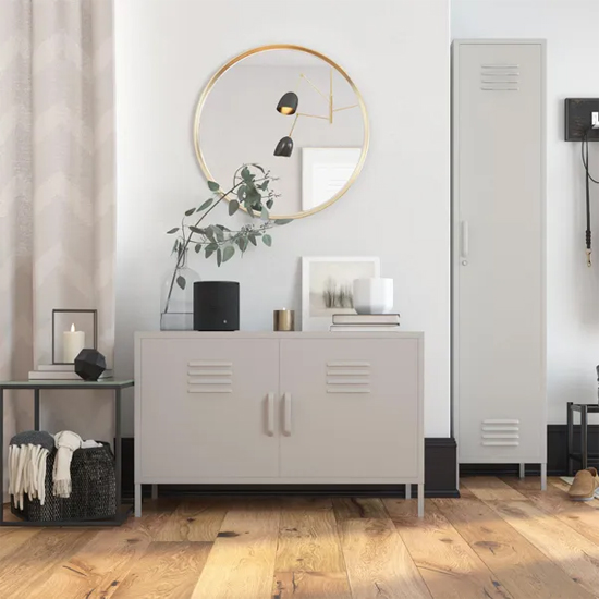 Berlin Metal Storage Cabinet Wide In 2 Doors In Taupe