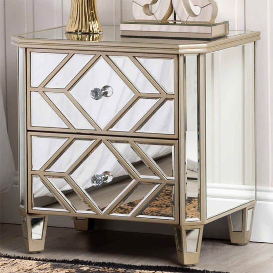 Product photograph of Berlin Mirrored Bedside Cabinet With 2 Drawers In Champagne from Furniture in Fashion