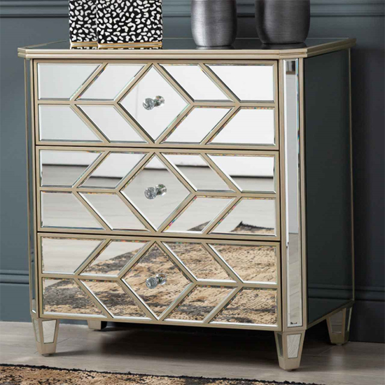 Photo of Berlin mirrored chest of 3 drawers in champagne