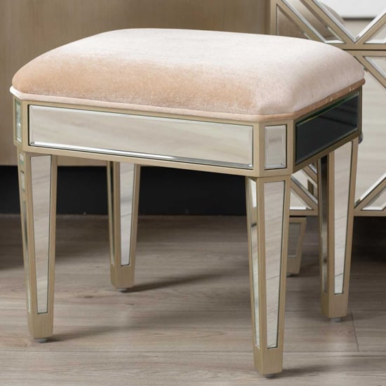 Product photograph of Berlin Mirrored Dressing Stool In Champagne from Furniture in Fashion