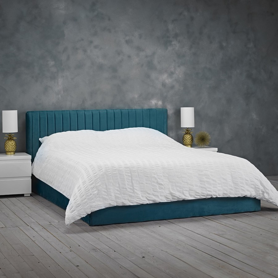 Belper Velvet Upholstered Double Bed In Teal Furniture in Fashion