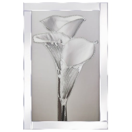 Berlin Lily Glass Wall Art In Silver With Mirrored Frame