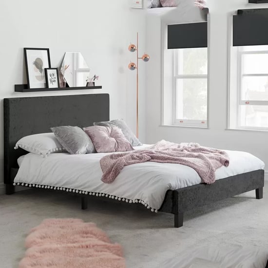 Product photograph of Berlins Fabric King Size Bed In Black Crushed Velvet from Furniture in Fashion