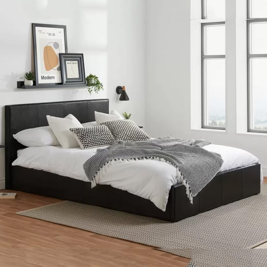 Product photograph of Berlins Faux Leather Ottoman Small Double Bed In Black from Furniture in Fashion