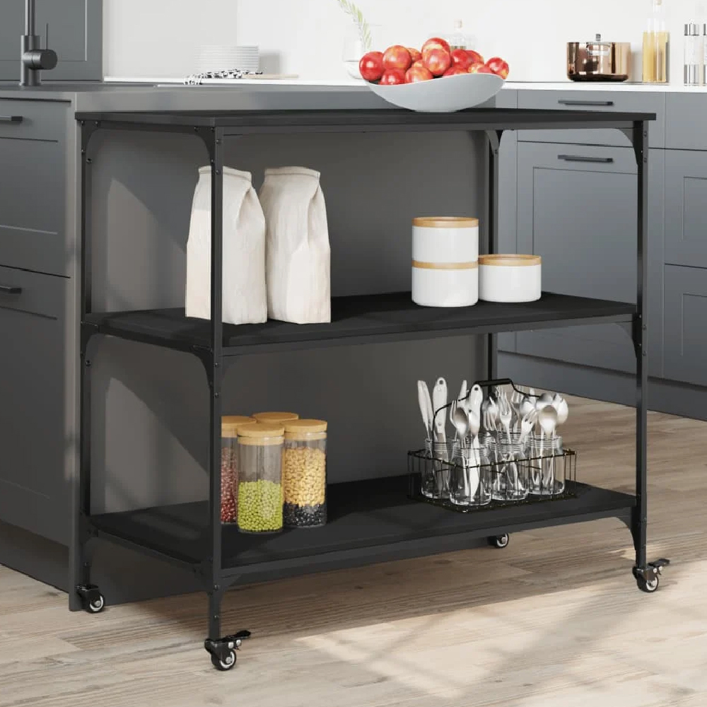 Read more about Bernalillo wooden kitchen trolley with 3 shelves in black