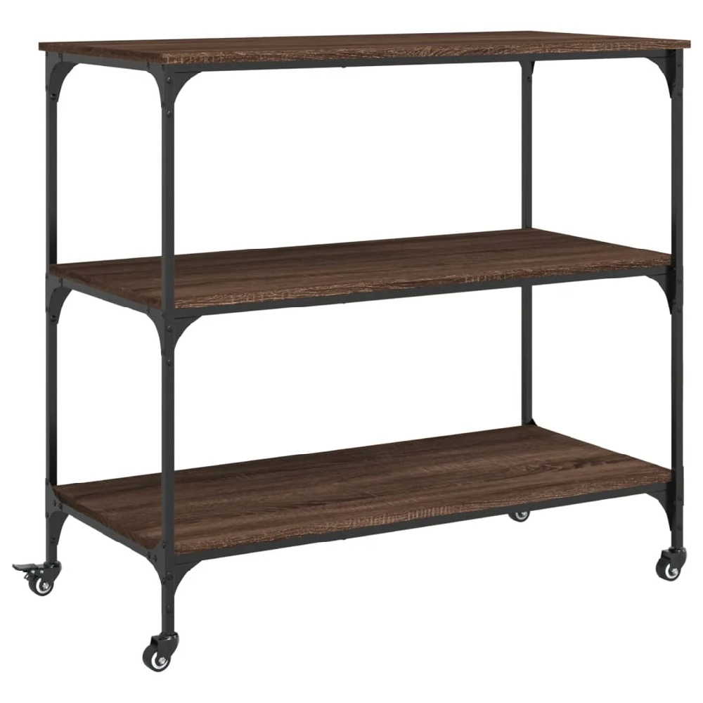 Bernalillo Wooden Kitchen Trolley With 3 Shelves In Brown