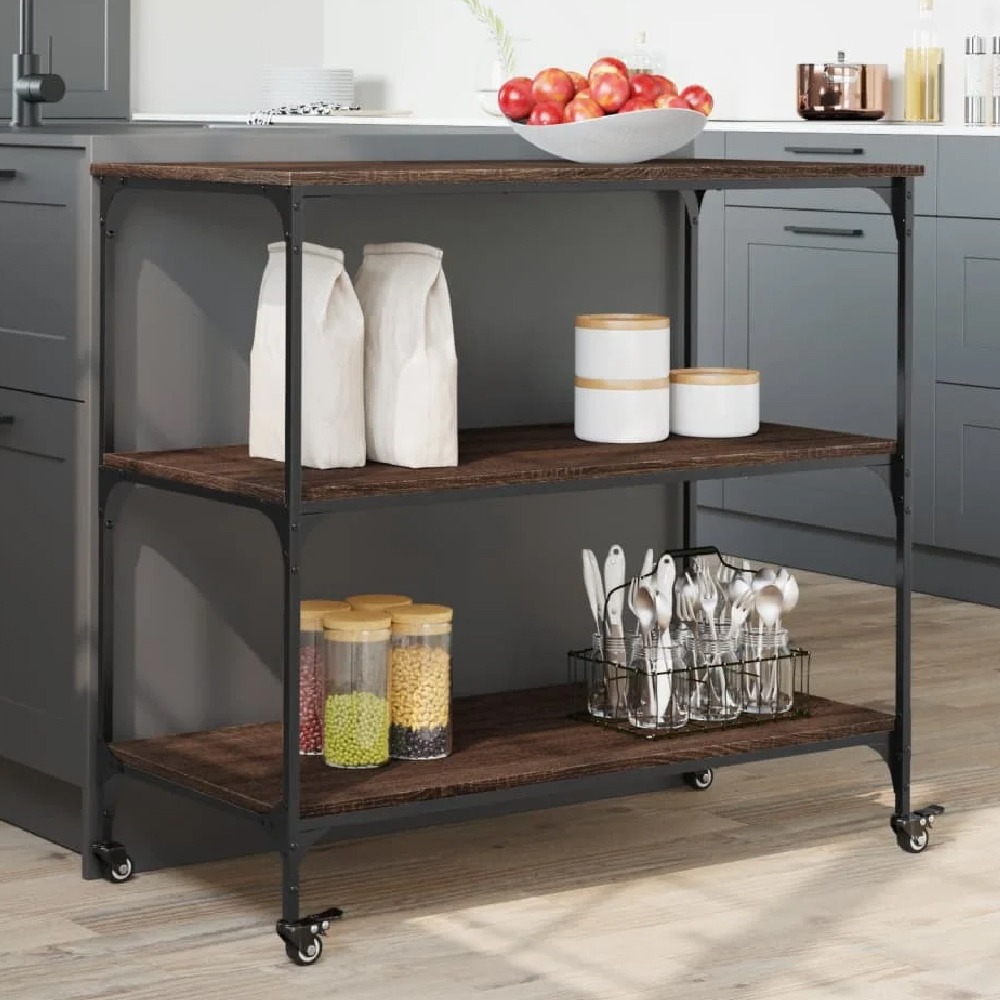 Read more about Bernalillo wooden kitchen trolley with 3 shelves in brown