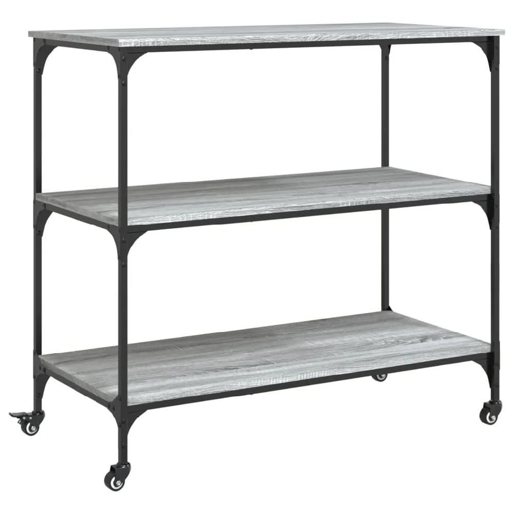 Bernalillo Wooden Kitchen Trolley With 3 Shelves In Grey Sonoma