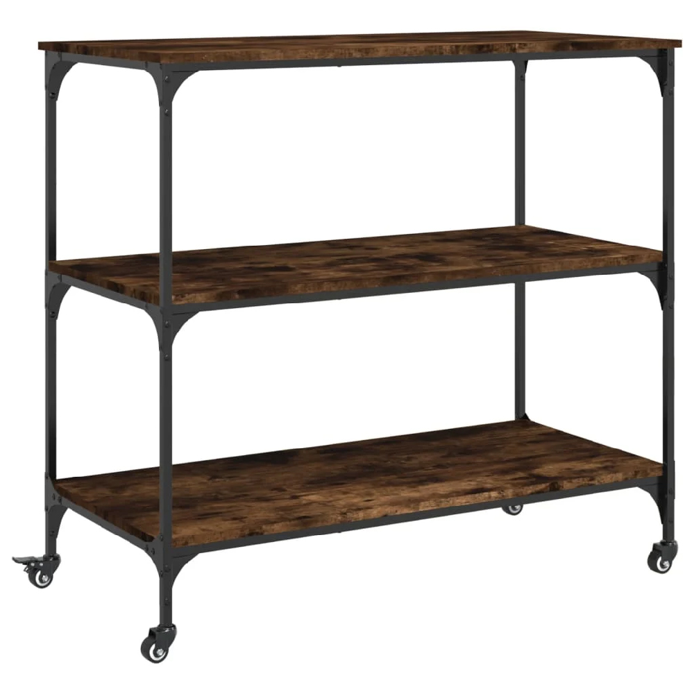 Bernalillo Wooden Kitchen Trolley With 3 Shelves In Smoked Oak