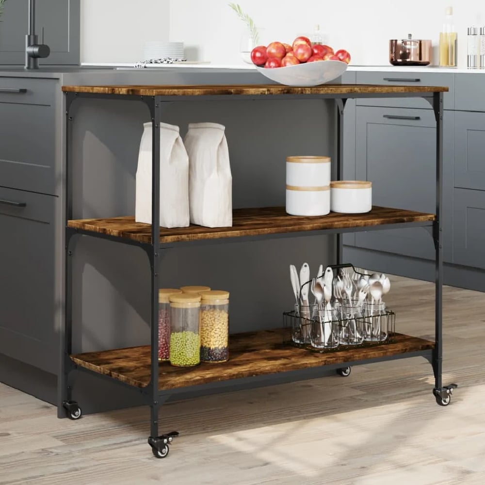 Read more about Bernalillo wooden kitchen trolley with 3 shelves in smoked oak