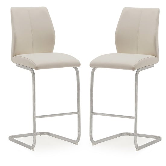 Samara Bar Chair In Taupe Faux Leather, Leather Cantilever Bar Stools