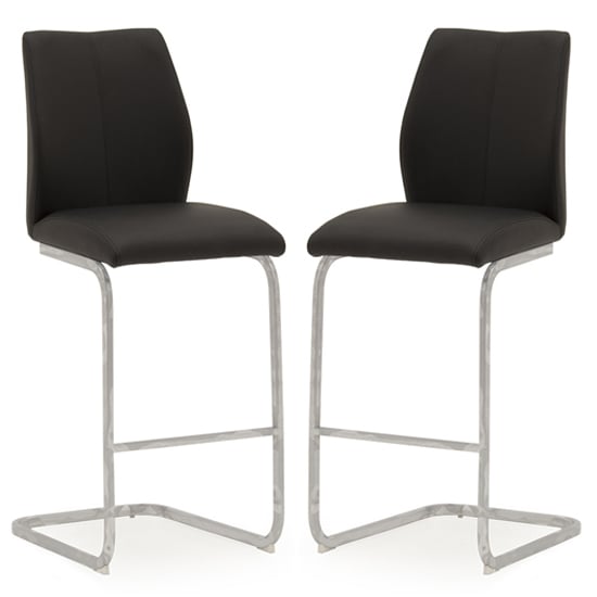 Photo of Bernie black leather bar chairs with chrome frame in pair