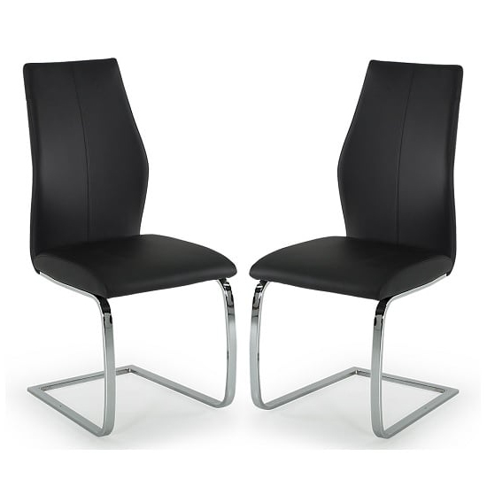 Bernie Black Leather Dining Chairs With Chrome Frame In Pair