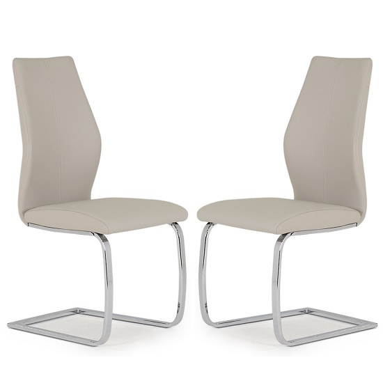 Bernie Dining Chair In Taupe PU And Chrome Legs In A Pair Furniture in Fashion