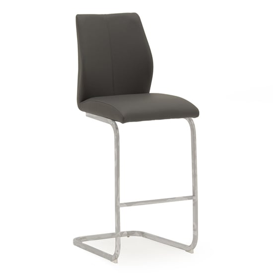 Bernie Faux Leather Bar Chair In Grey With Chrome Legs