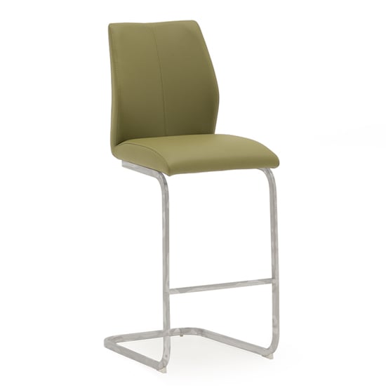 Bernie Faux Leather Bar Chair In Olive With Chrome Legs